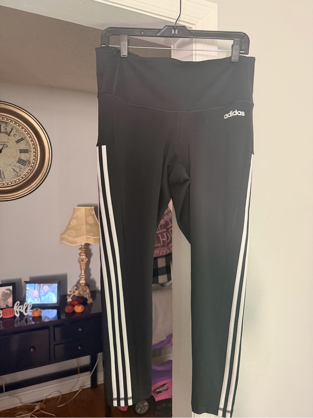 adidas Black Leggings with White Three-Stripe Side Panels